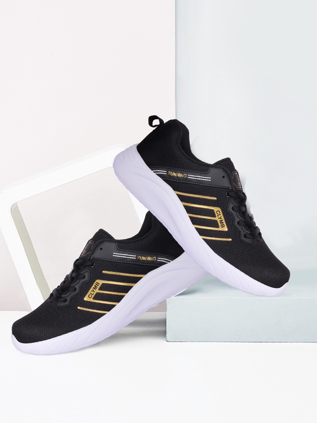 

CLYMB Men Black Mesh Running Non-Marking Shoes