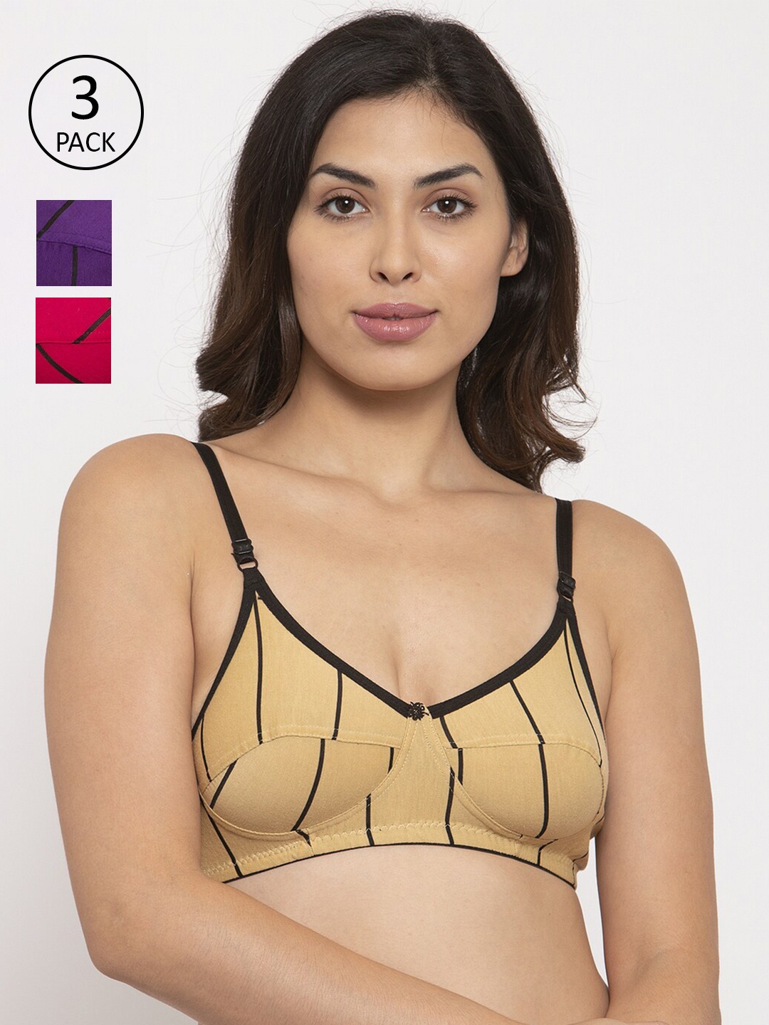 

Innocence Pack of 3 Beige & Fuchsia Bra