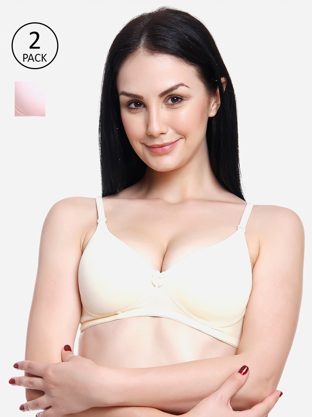 

Innocence Women Pack Of 2 Cream & Pink Solid Padded Cotton Bras