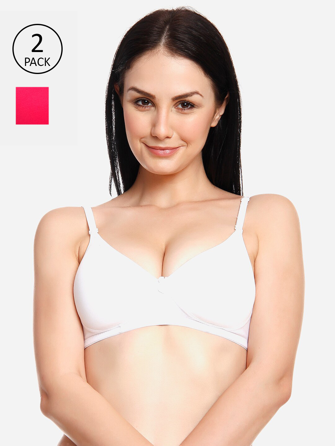 

Innocence Pack of 2 White & Fuchsia Non Wired Medium Coverage Everyday Bra