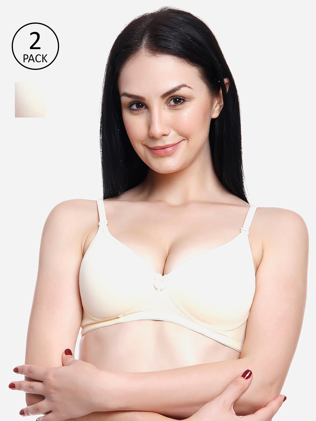 

Innocence Women Pack Of 2 Cream Solid Padded Cotton Bras