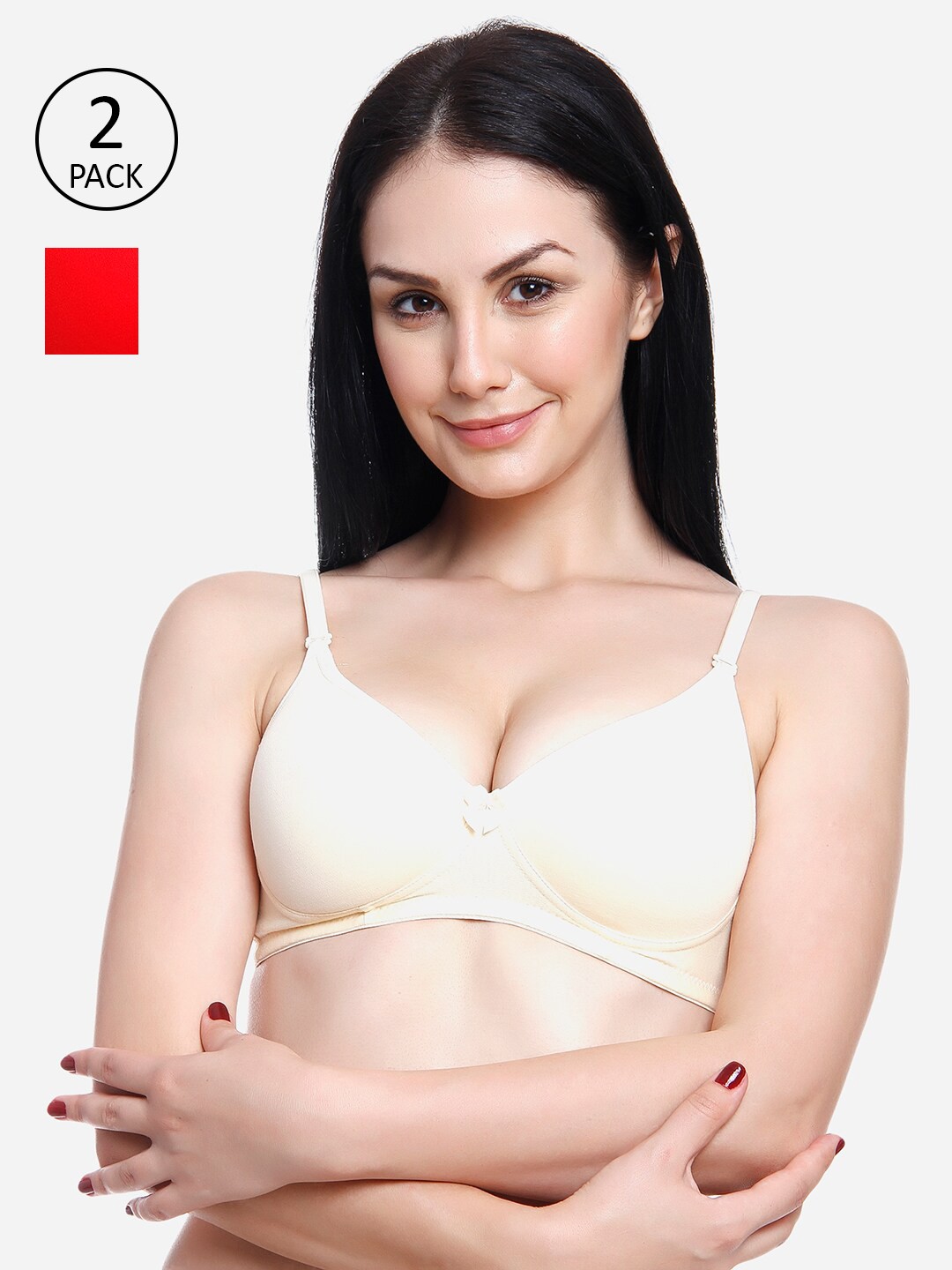 

Innocence Cream-Coloured & Red Pack of 2 Bra Heavily Padded