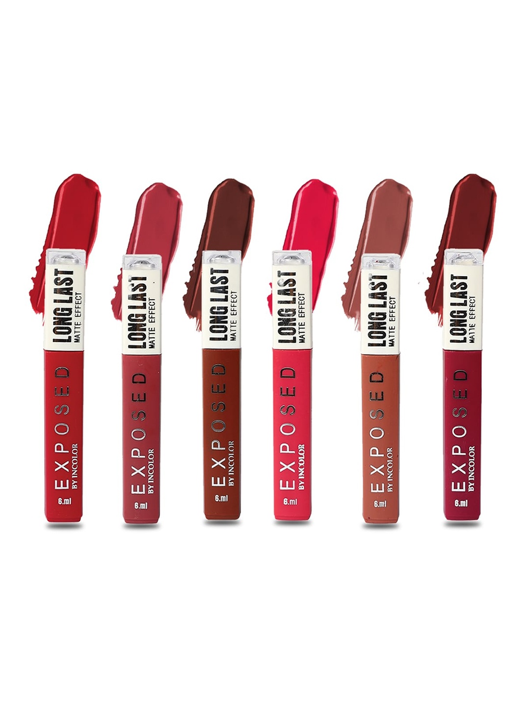 

INCOLOR Set of 6 Exposed Long Last Matte Effect Lip Gloss 6 ml Each - Combo 01, Multi