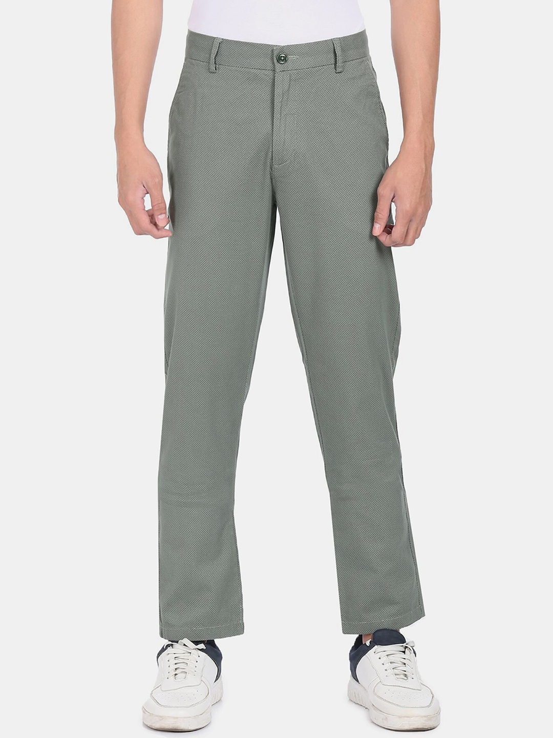 

Arrow Men Green Self Design Trousers