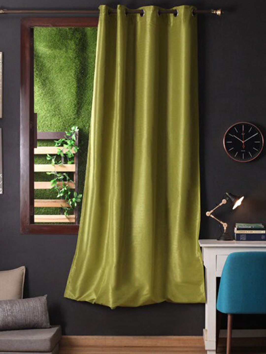 

Lushomes Olive Green Polyester Door Curtain With Blackout Matching Lining