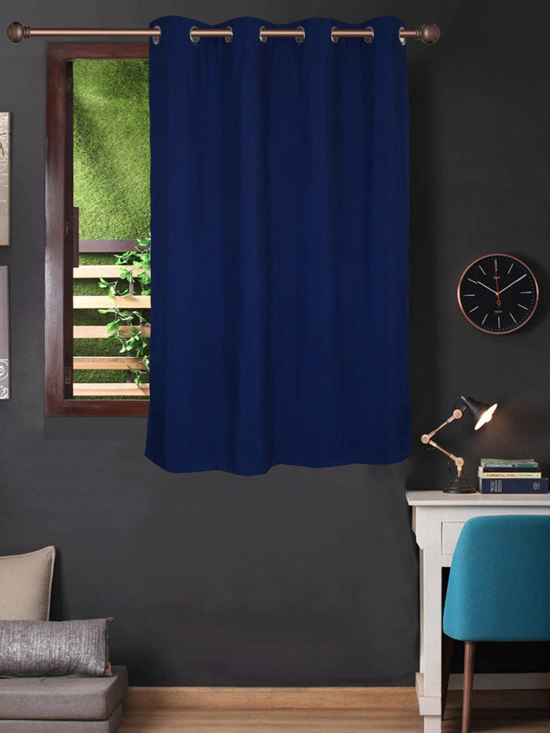 

Lushomes Navy Blue Heavy Polyester Waterproof Window Curtain