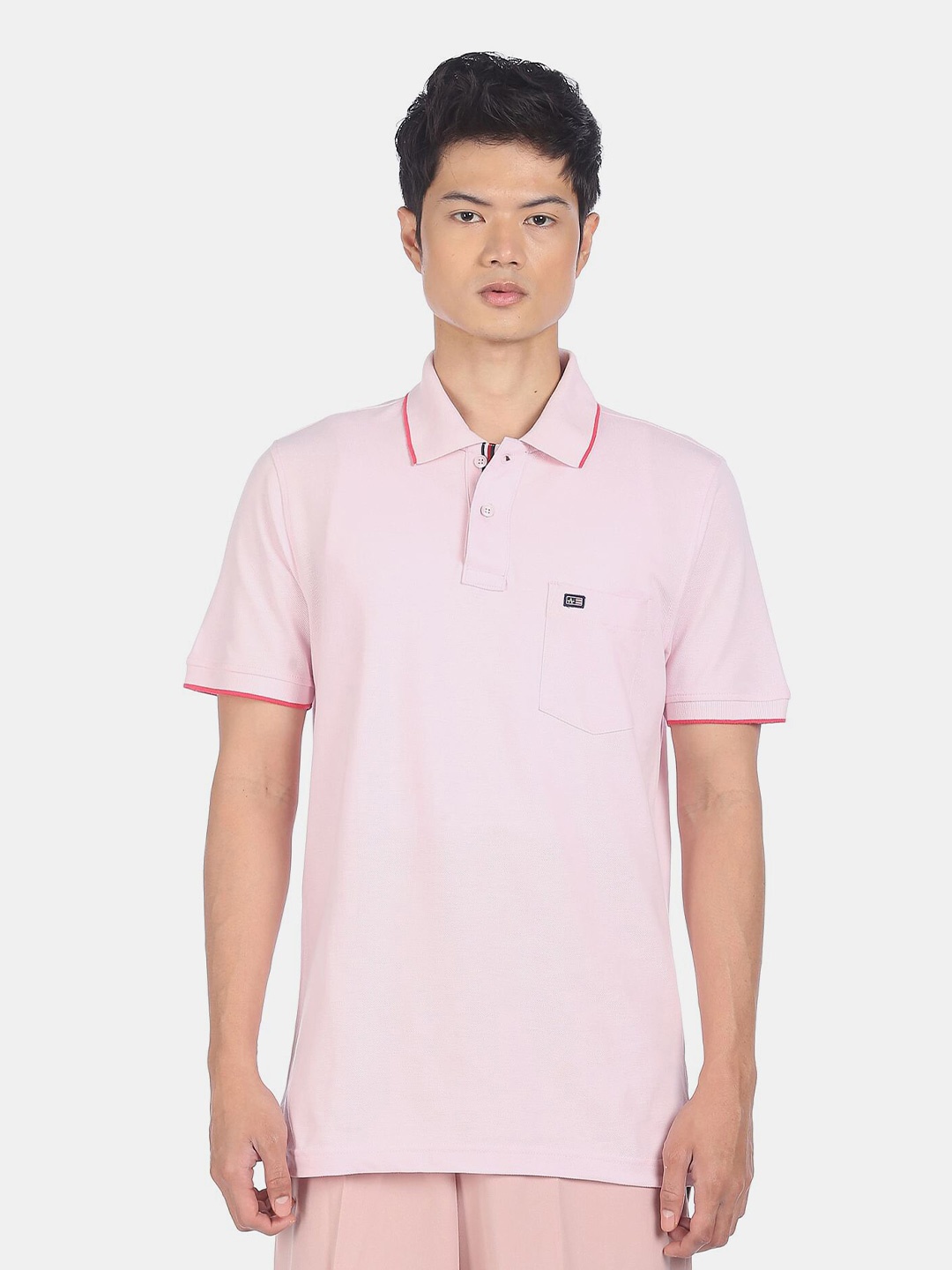 

Arrow Sport Men Pink Polo Collar Pockets Pure Cotton T-shirt