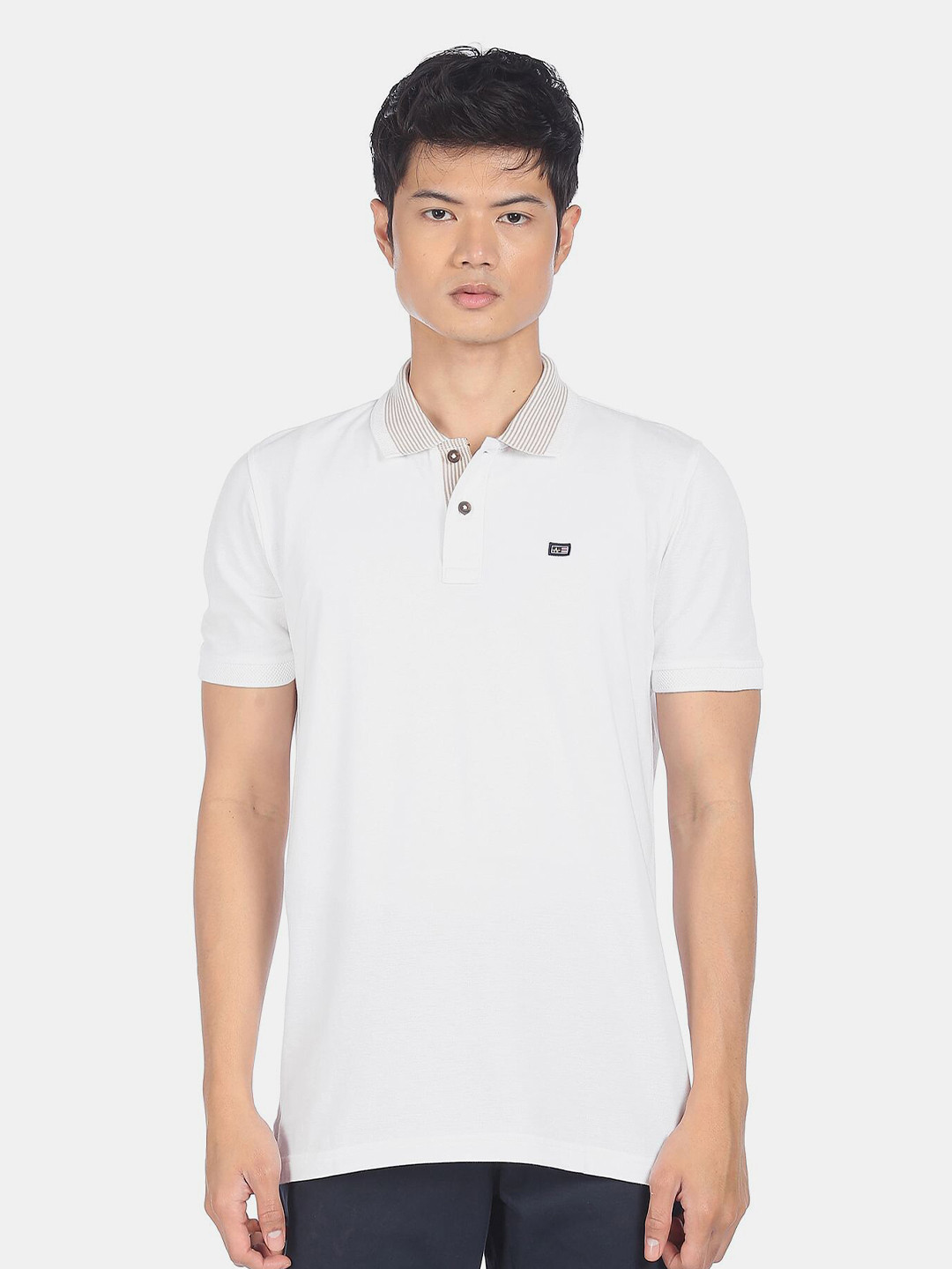 

Arrow Sport Men White Polo Collar Pure Cotton T-shirt