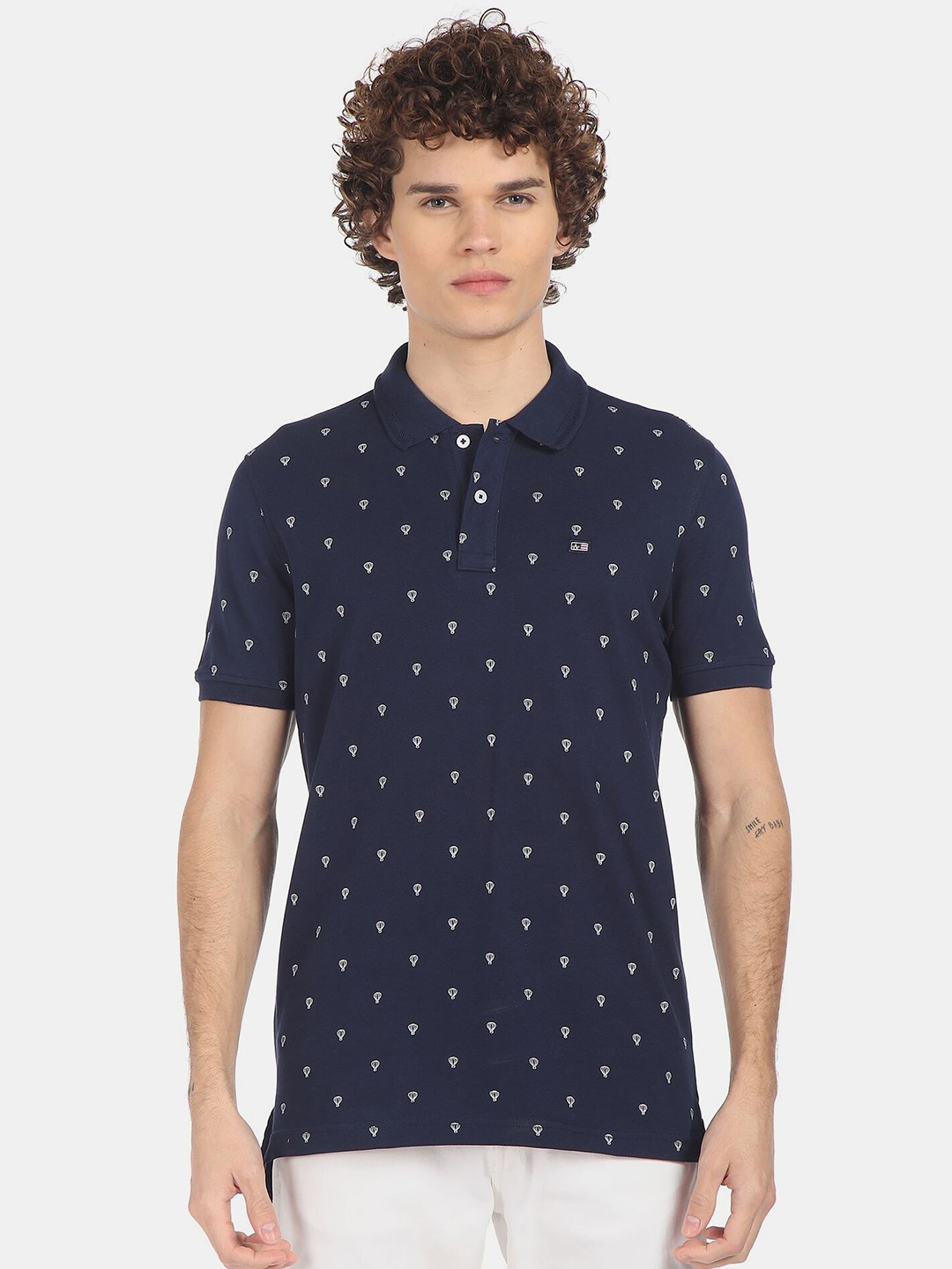 

Arrow Men Blue & White Printed Polo Collar T-shirt