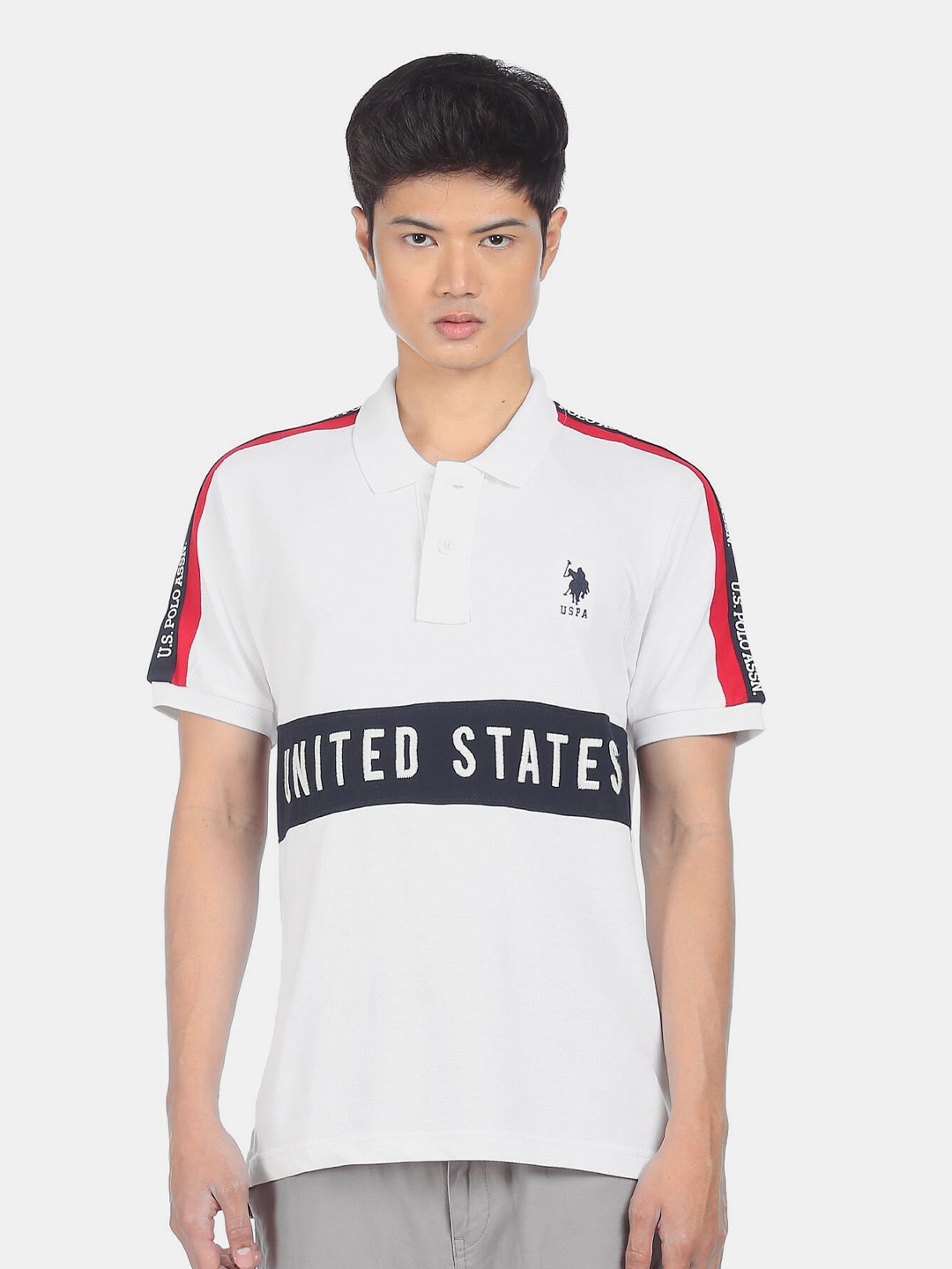 

U S Polo Assn Men White Typography Printed Polo Collar T-shirt