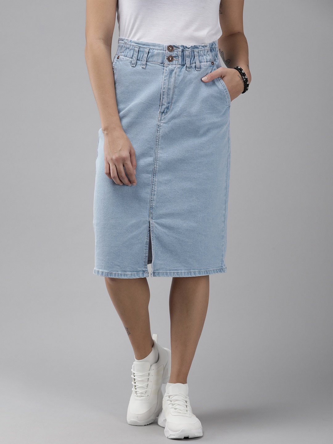 

Roadster Women Blue Solid Denim A-Line Skirt