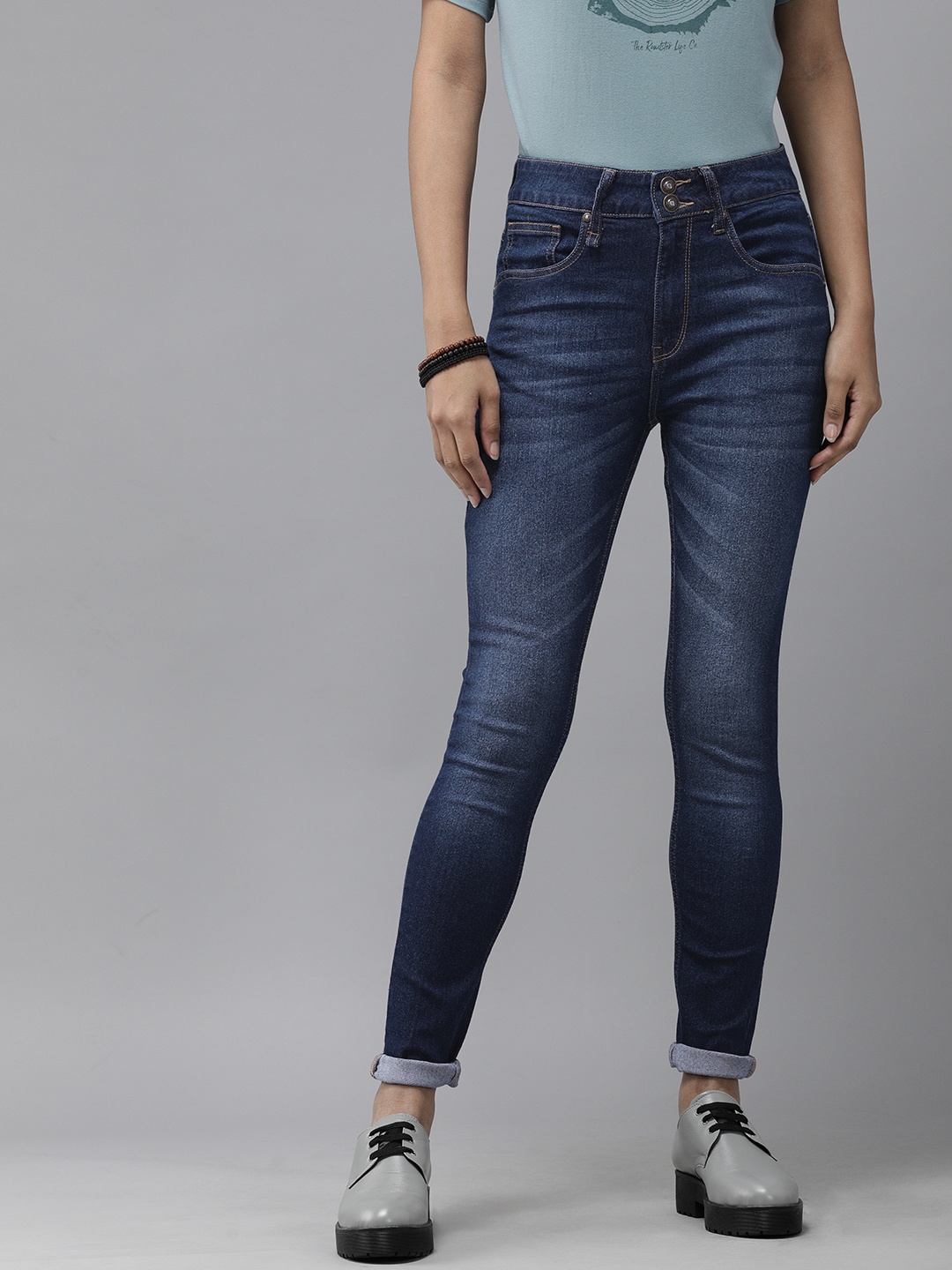 

The Roadster Lifestyle Co Women Blue Skinny Fit High-Rise Stretchable Jeans