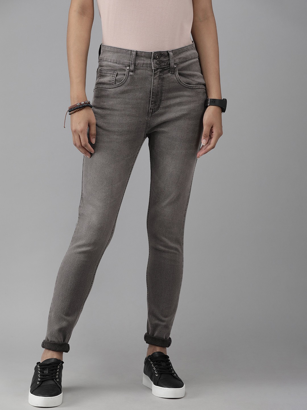 

Roadster Women Grey Super Skinny Fit High Rise Light Fade Stretchable Jeans