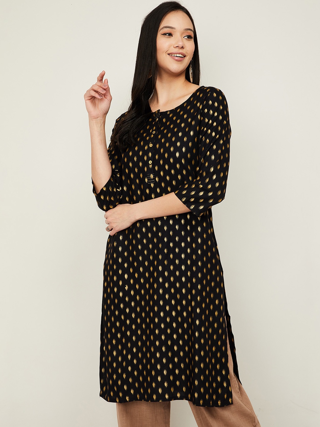 

Melange by Lifestyle Women Black Printed Kurta