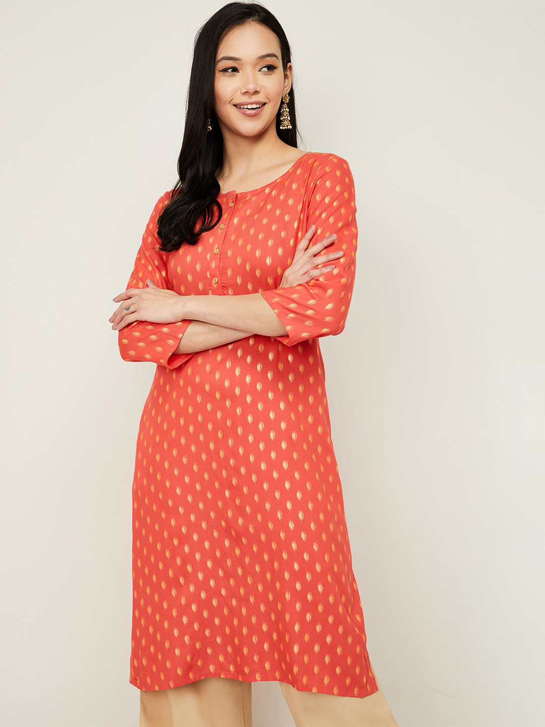 

Melange by Lifestyle Women Coral Printed Kurta