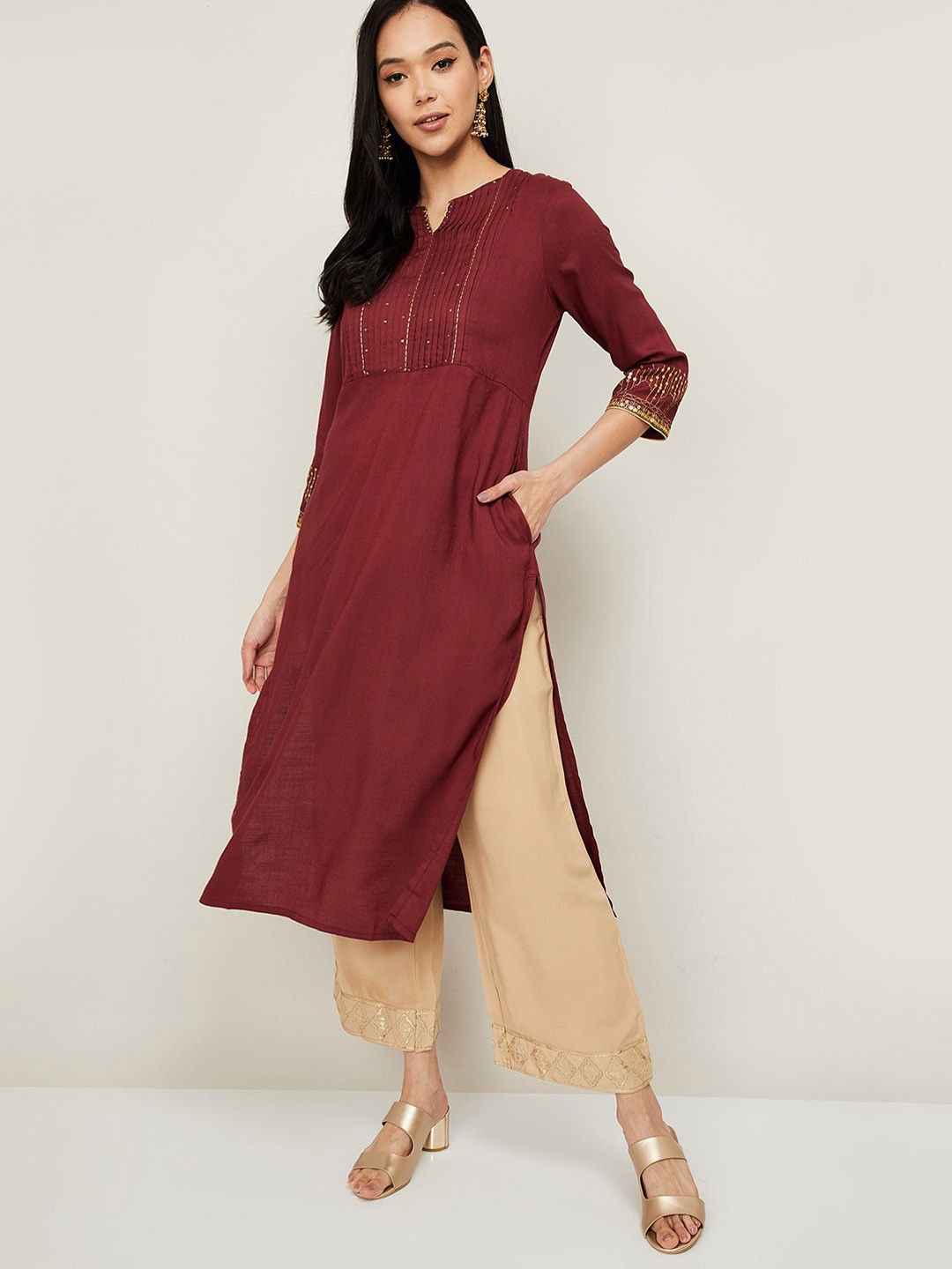 

Melange by Lifestyle Women Red Yoke Design Kurta
