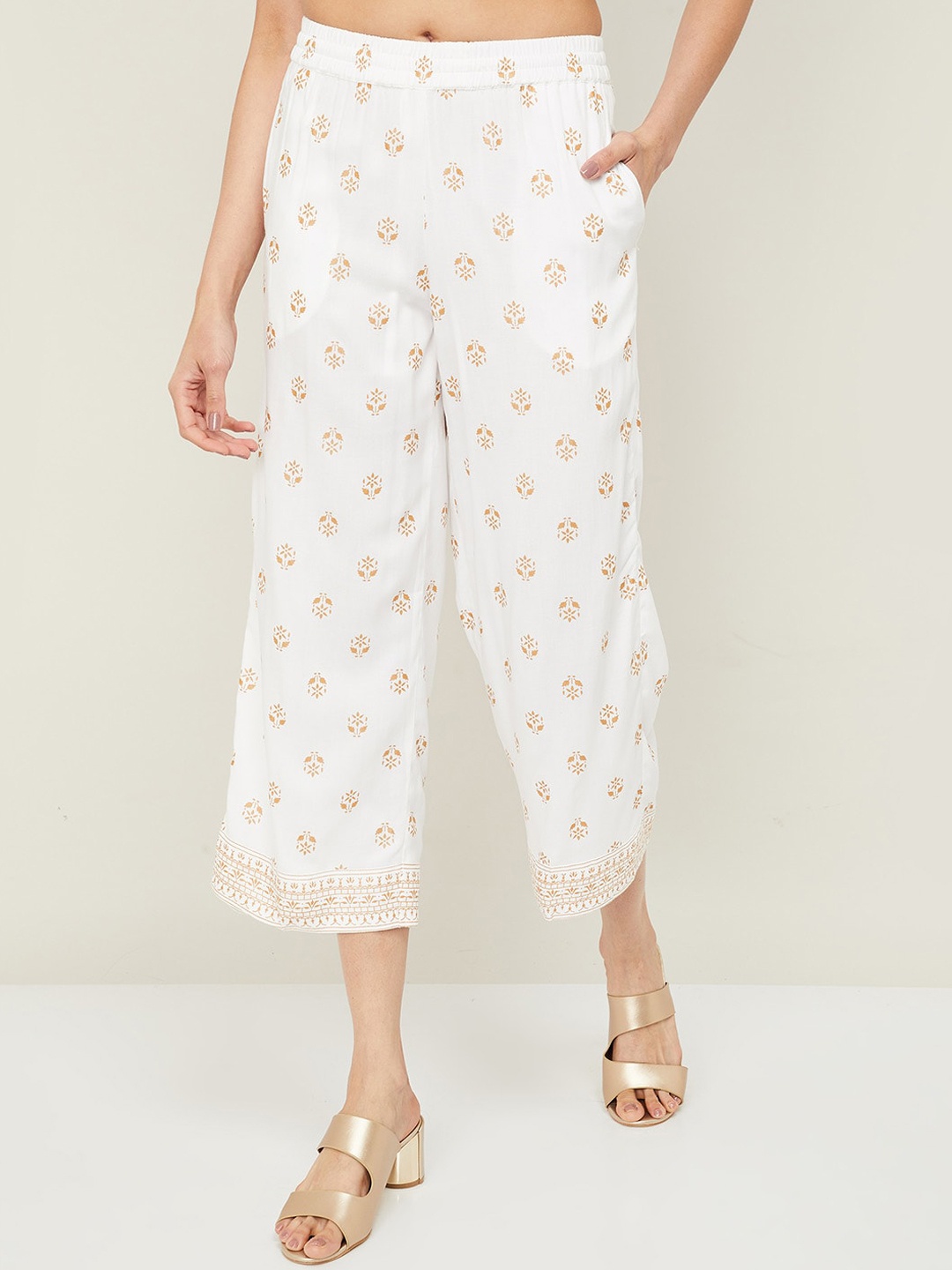 

Melange by Lifestyle Women White Ethnic Motifs Printed Culottes Trousers