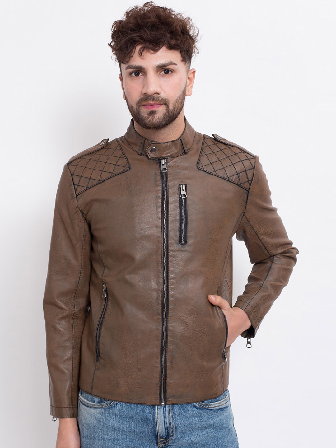 

Justanned Men Faux Leather Jacket, Tan