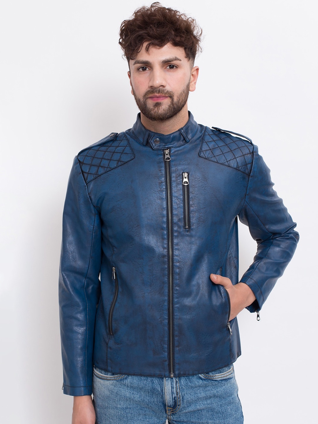 

Justanned Outdoor Faux Leather Biker Jacket, Blue