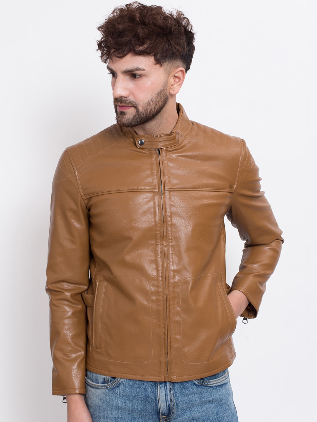 

Justanned Men Tan Outdoor Biker Jacket