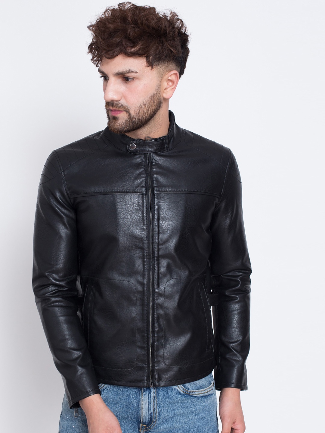 

Justanned Men Black Outdoor Faux Leather Biker Jacket