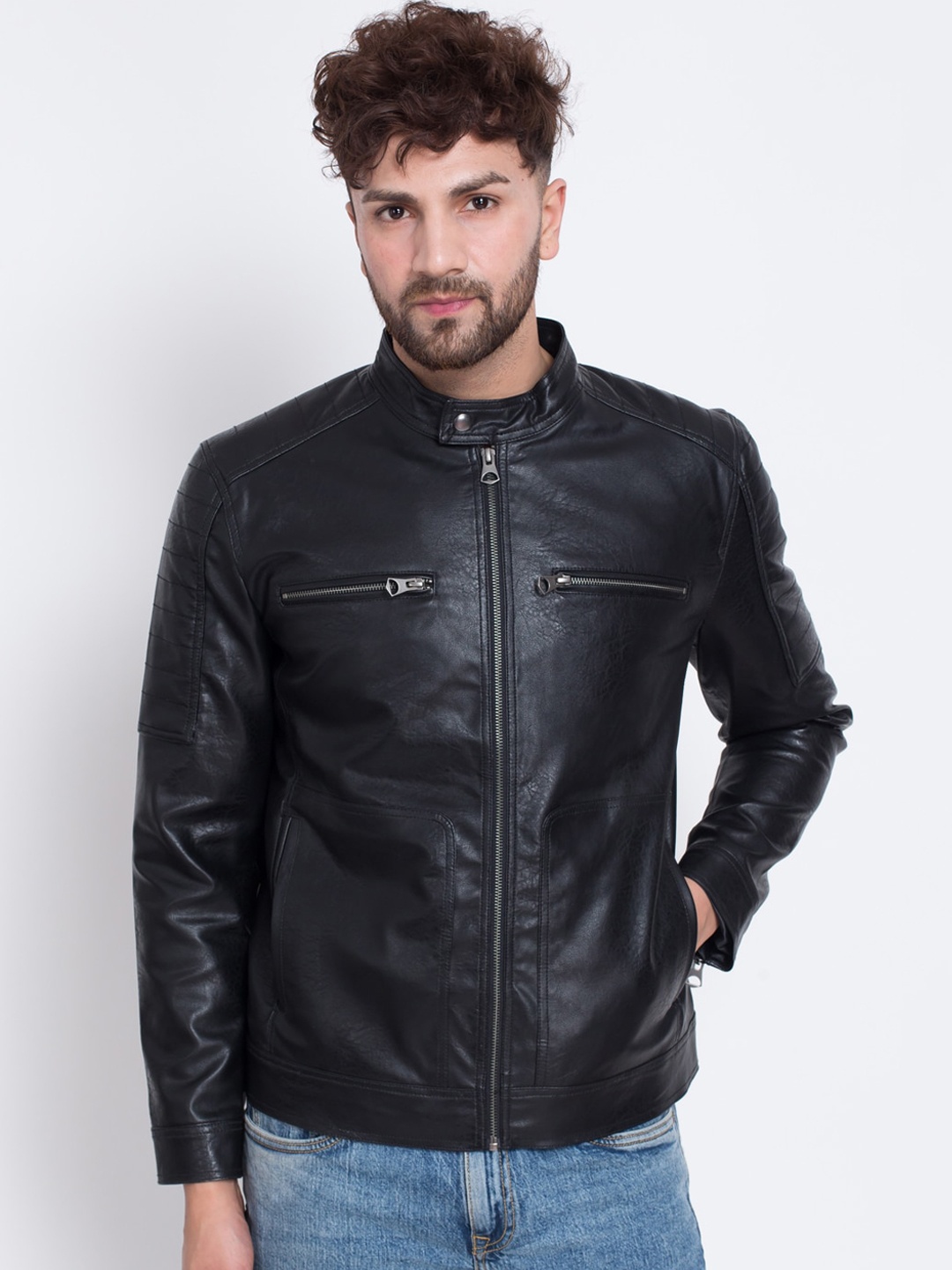 

Justanned Men Black Biker Jacket