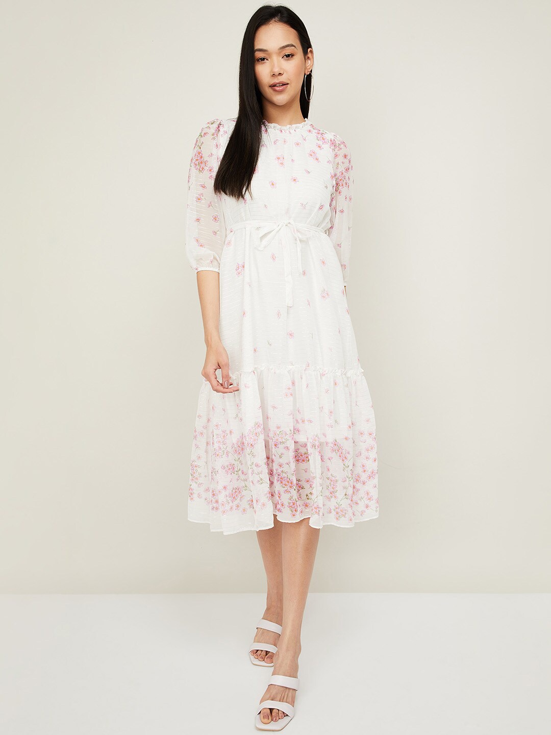 

CODE by Lifestyle White & Pink Floral Empire Midi Dress