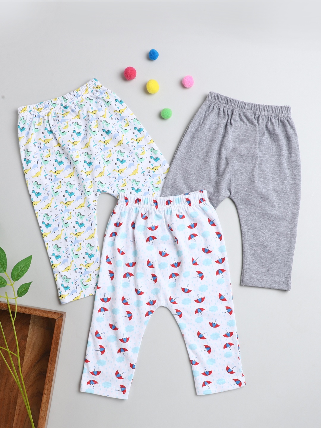 

BUMZEE Infant Boys Pack Of 3 Cotton Ankle Length Diaper Leggings, Grey