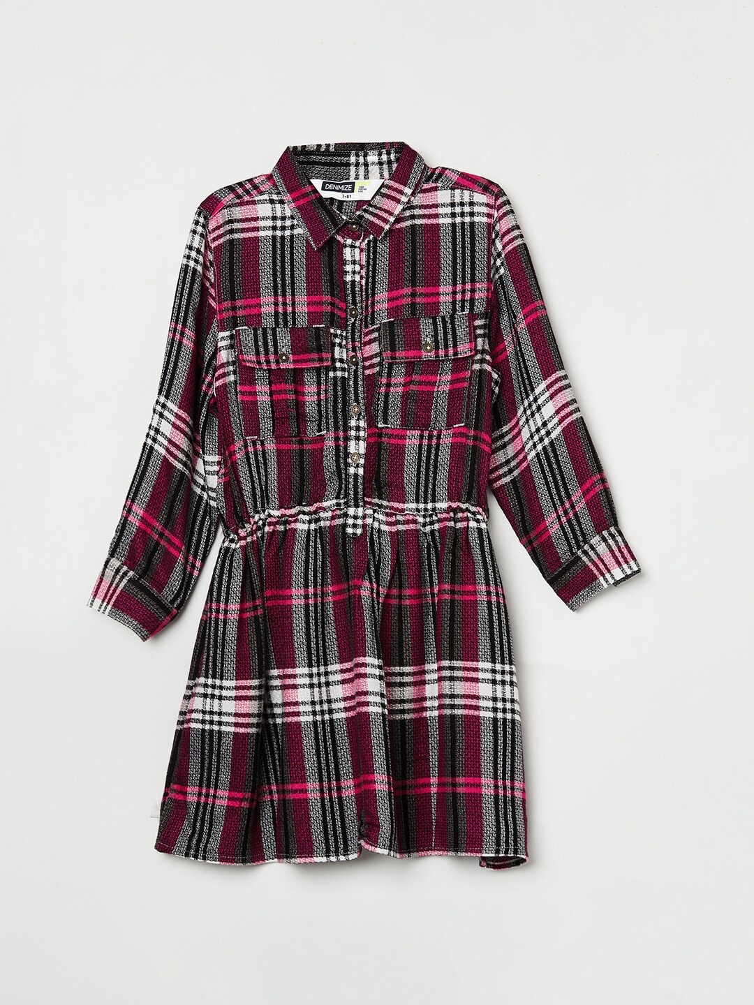 

Fame Forever by Lifestyle Girls White & Magenta Checked Longline Shirt Style Top