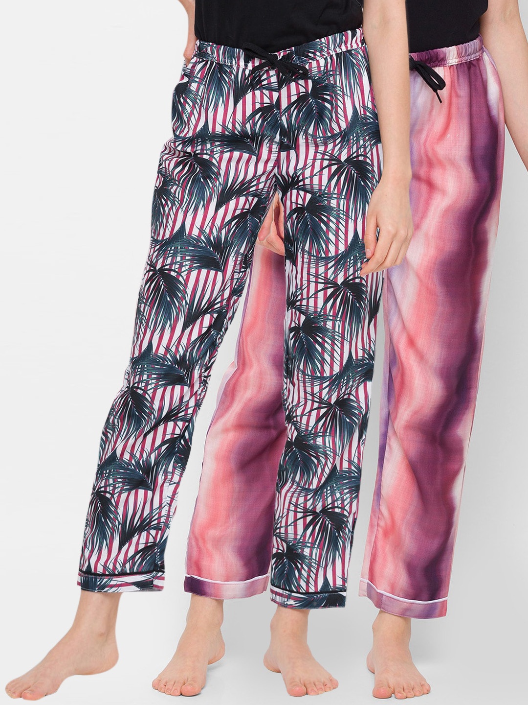 

FashionRack Women Pack of 2 Red & Purple Cotton Printed Lounge Pants