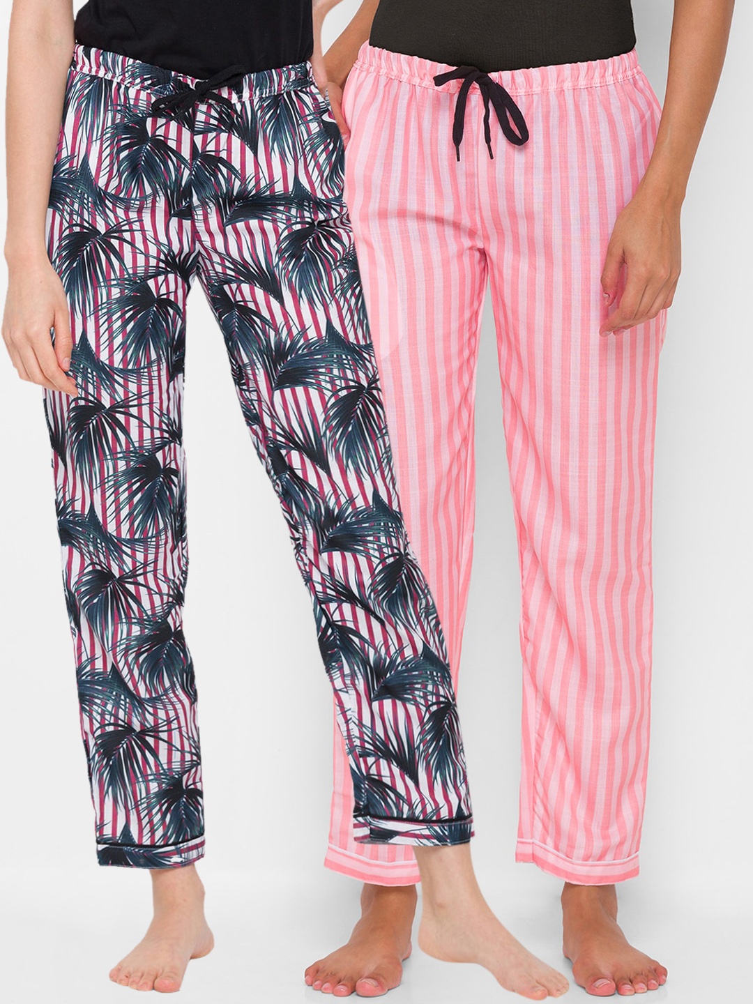 

FashionRack Women Red & Pink Pack of 2 Printed Cotton Lounge Pants
