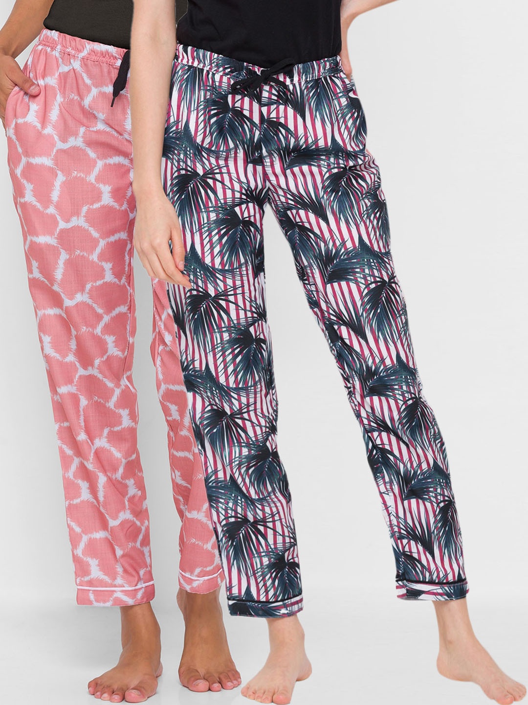 

FashionRack Women Pack of 2 Red & Peach Cotton Printed Lounge Pants