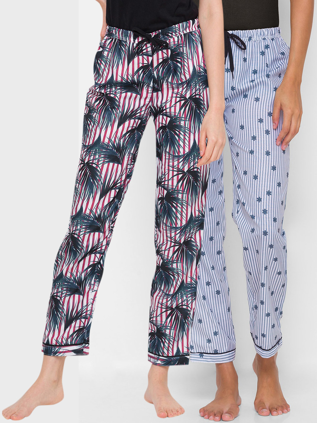 

FashionRack Women Red & Grey Set Of 2 Printed Cotton Lounge Pants