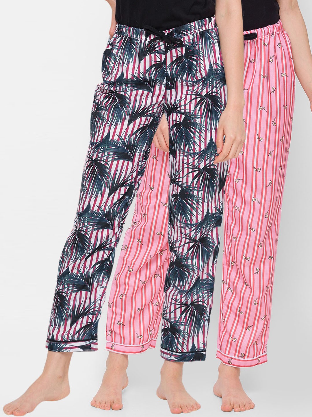 

FashionRack Women Red & Pink Pack of 2 Printed Cotton Lounge Pants