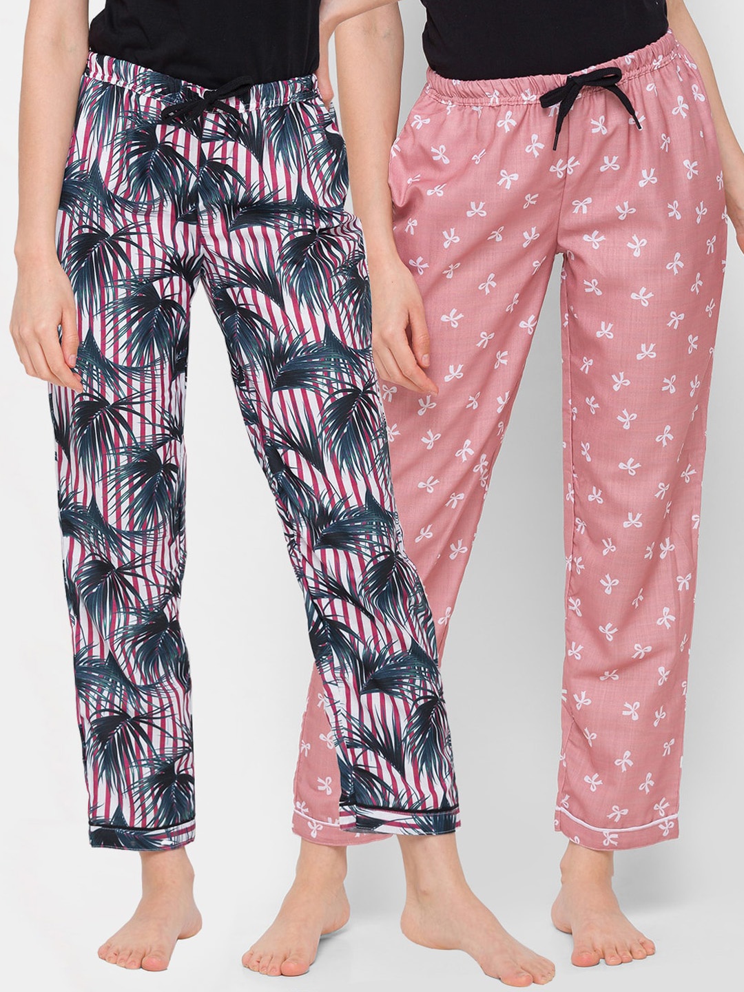 

FashionRack Women Pack Of 2 Red & Brown Printed Cotton Lounge Pants