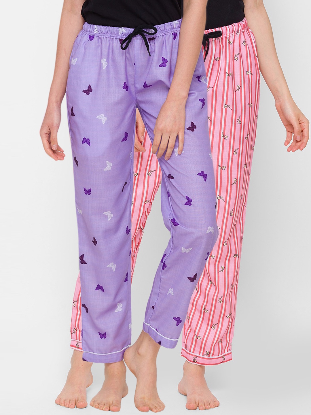 

FashionRack Women Pack of 2 Purple & Pink Cotton Printed Lounge Pants