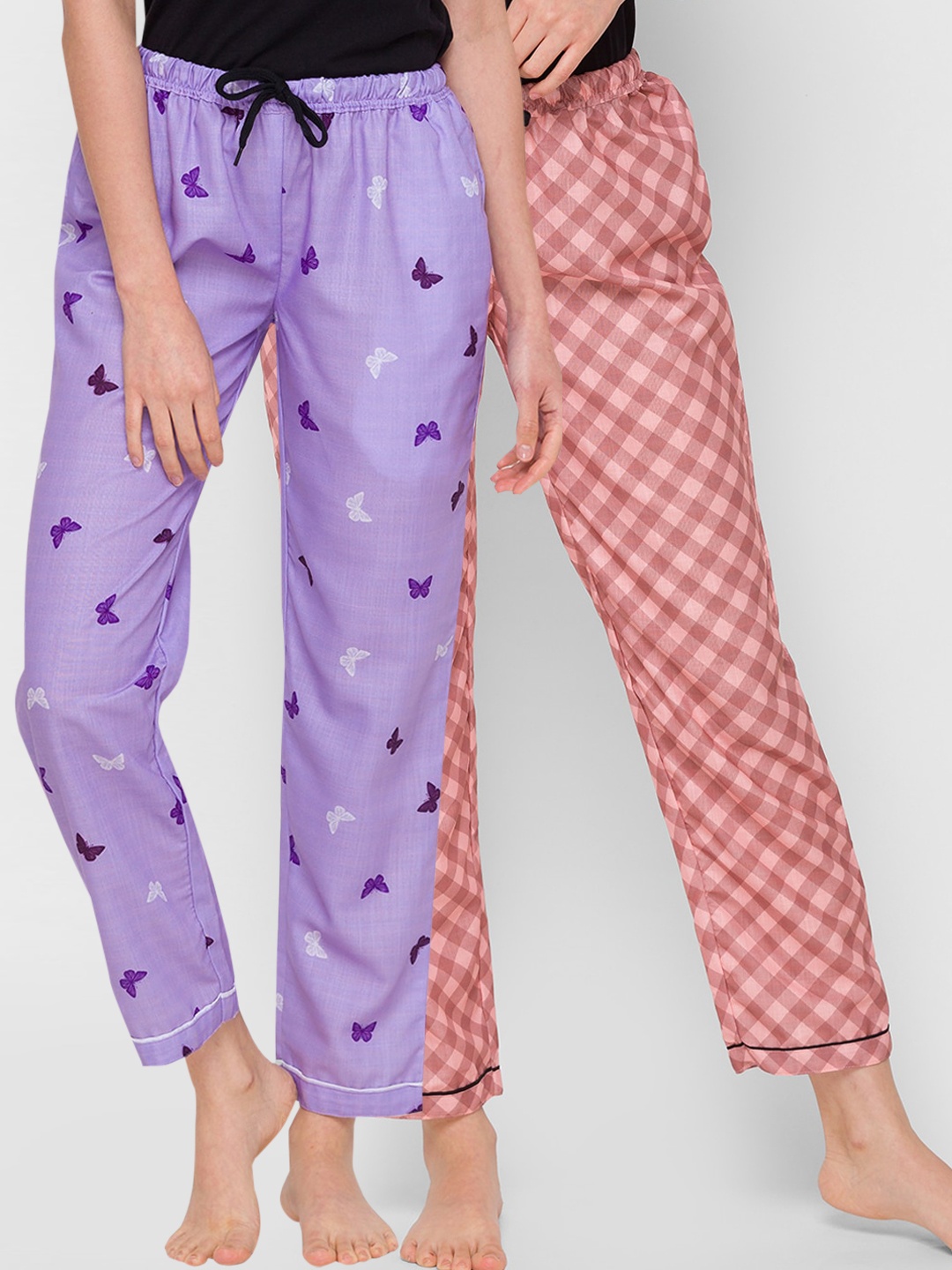 

FashionRack Women Pack Of 2 Purple & Brown Printed Cotton Lounge Pants