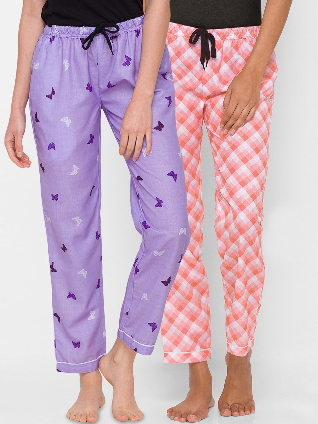 

FashionRack Women Purple & Pink Set Of 2 Printed Cotton Lounge Pants