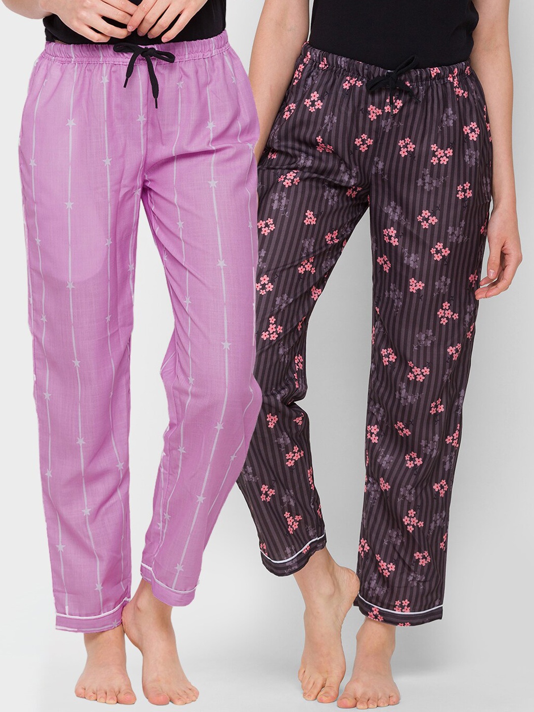 

FashionRack Women Pack of 2 Purple & Brown Cotton Printed Lounge Pants