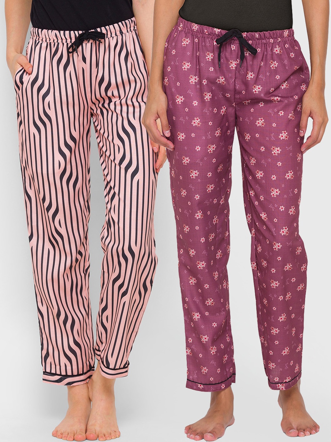 

FashionRack Women Pack of 2 Purple & Beige Printed Lounge Pants