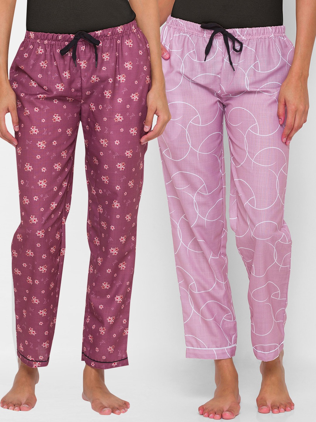 

FashionRack Women Pack Of 2 Purple & Pink Printed Cotton Lounge Pants