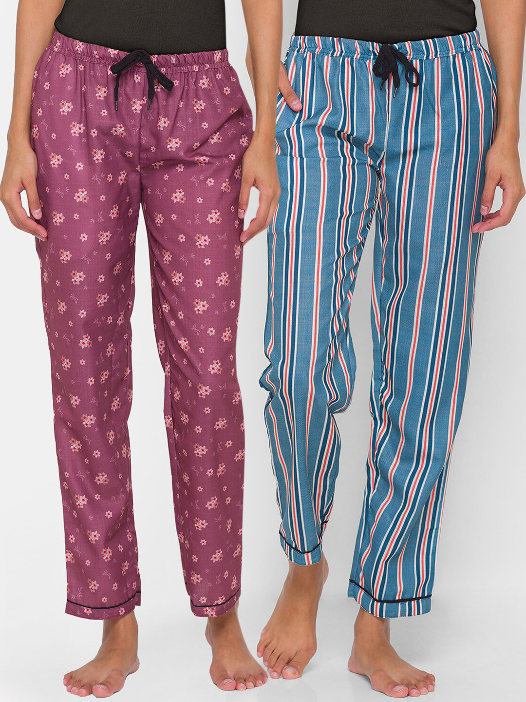 

FashionRack Women Pack of 2 Peach Colored & Blue Cotton Lounge Pants