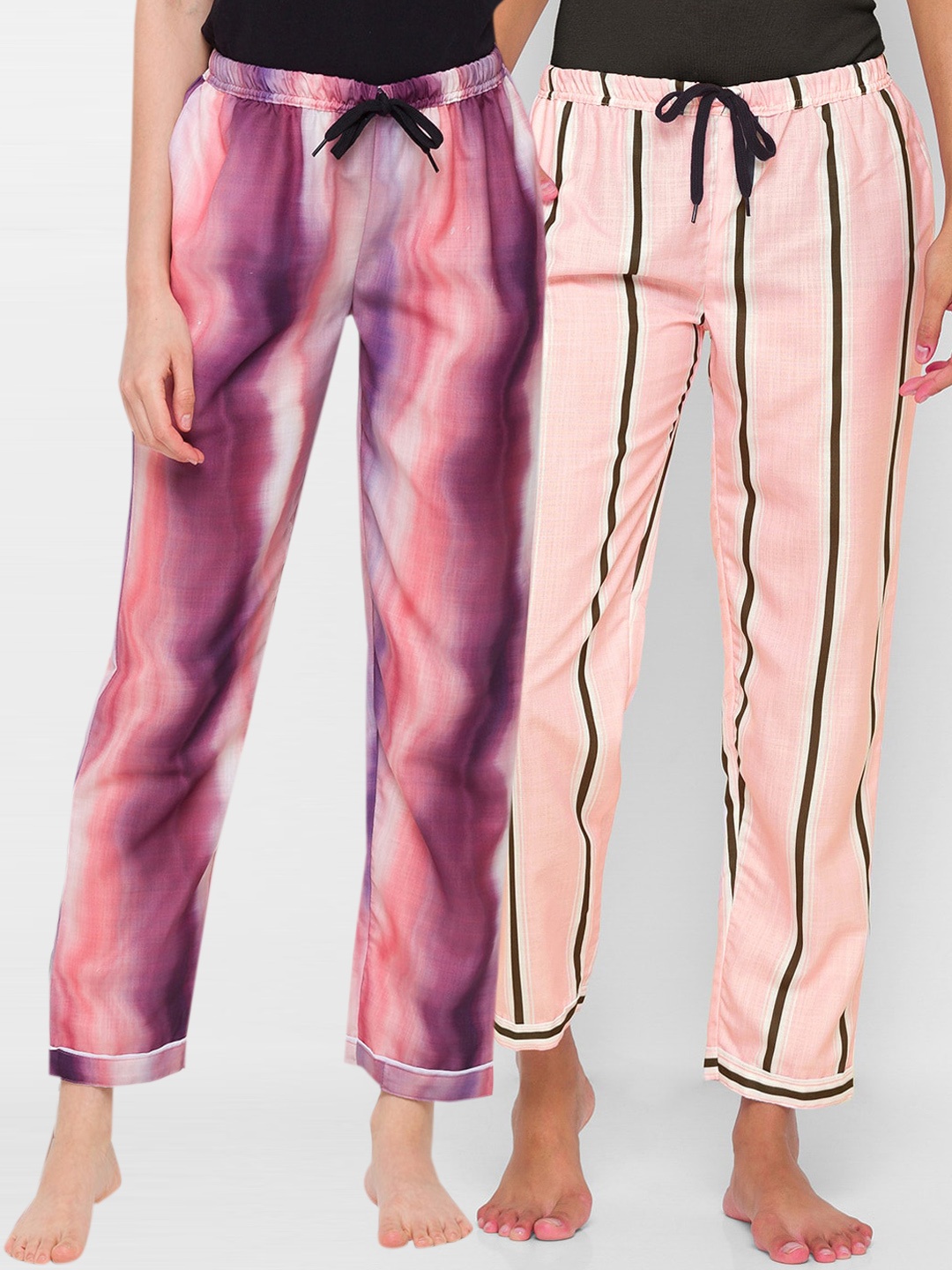 

FashionRack Women Pack of 2 Purple & Pink Cotton Printed Lounge Pants