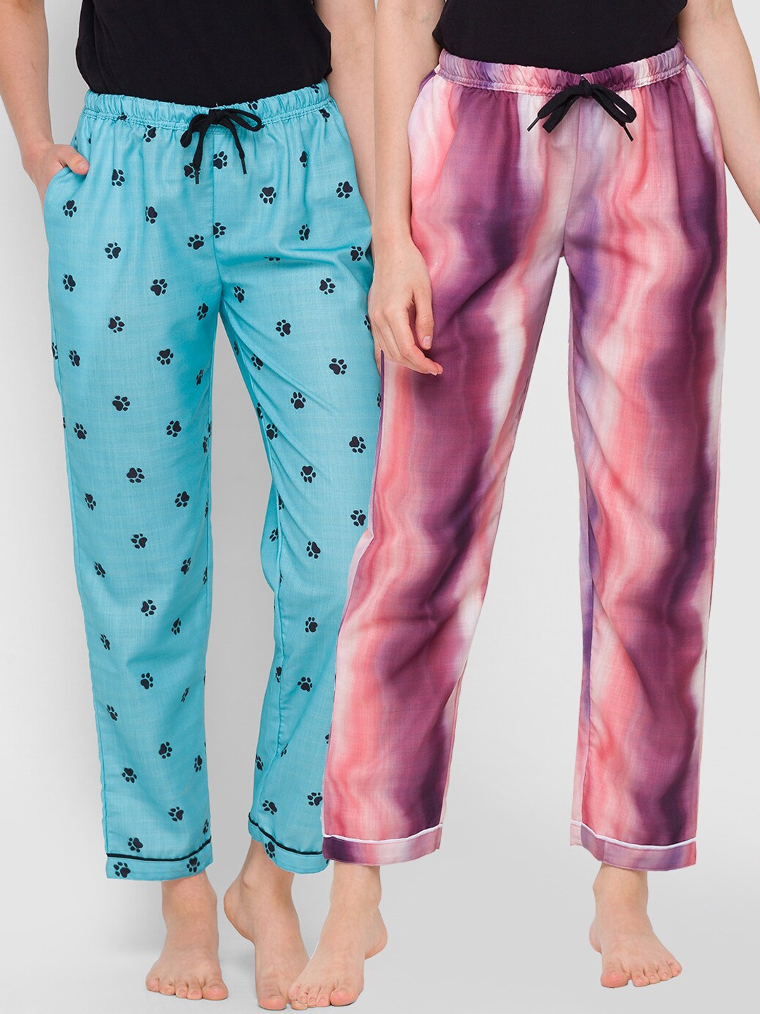 

FashionRack Women Blue & Purple Pack of 2 Printed Cotton Lounge Pants