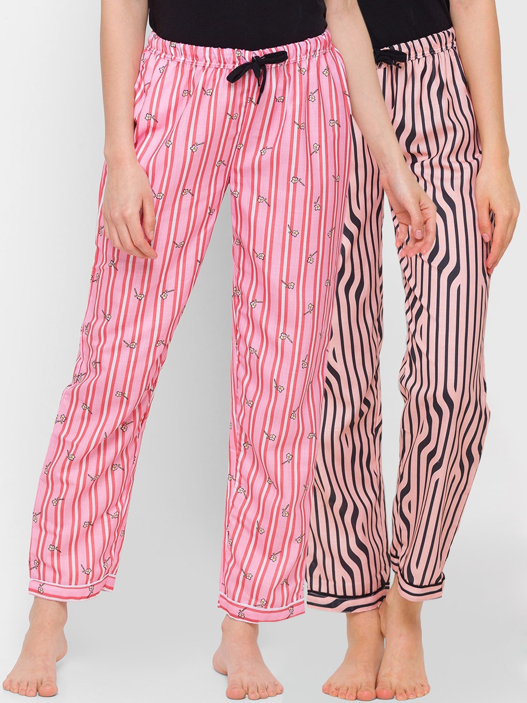 

FashionRack Women Pack Of 2 Beige & Pink Printed Cotton Lounge Pants