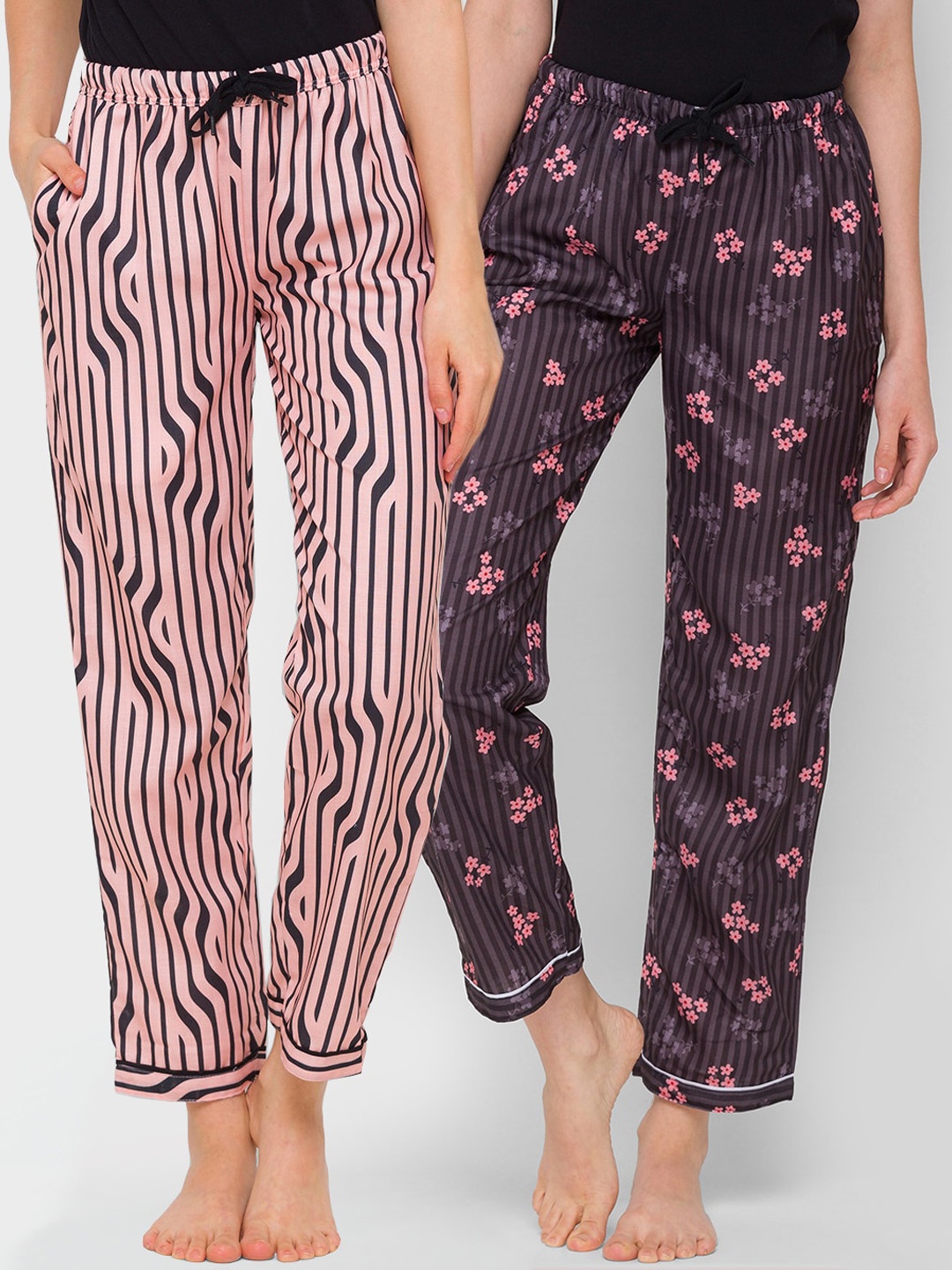 

FashionRack Women Beige & Brown Set Of 2 Printed Cotton Lounge Pants