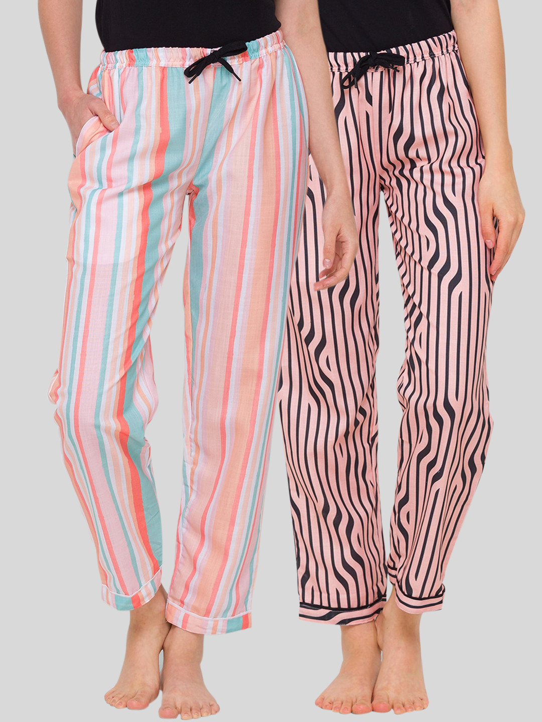 

FashionRack Women Multicoloured Pack of 2 Printed Cotton Lounge Pants, Multi