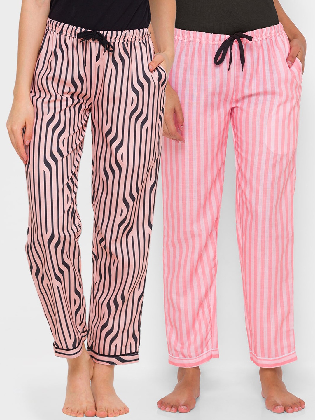 

FashionRack Women Pack of 2 Beige & Pink Cotton Printed Lounge Pants