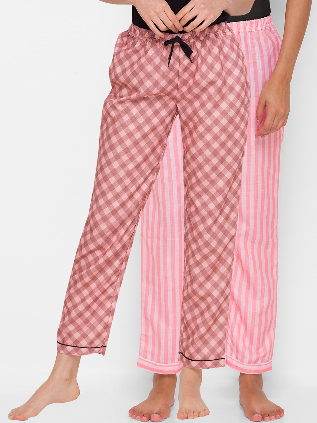 

FashionRack Women Pack Of 2 Brown & Pink Printed Regular Fit Cotton Lounge Pants