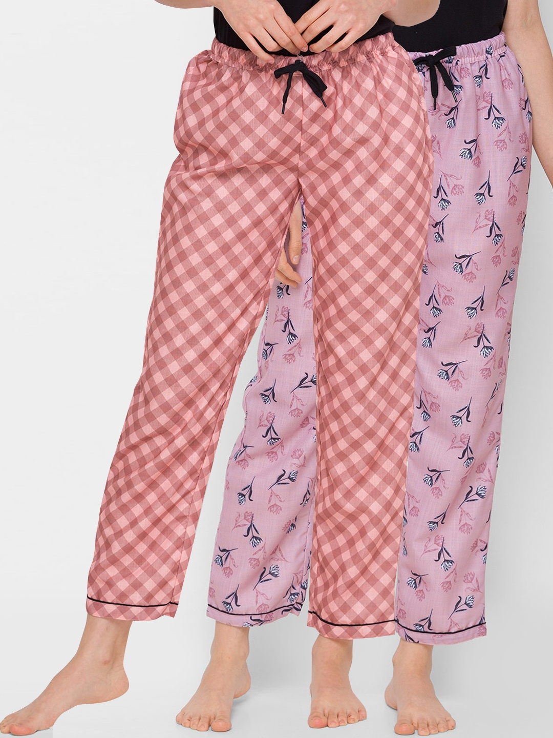 

FashionRack Women Brown & Pink Set Of 2 Printed Cotton Lounge Pants